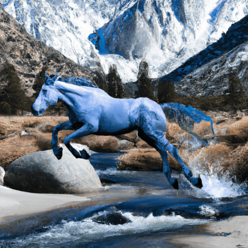 horse jumping a stream