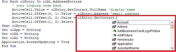 Export Outlook Contacts with VBA