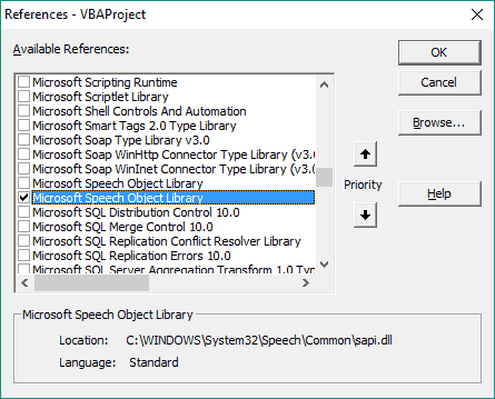 Microsoft Speech Object Library sapi.dll