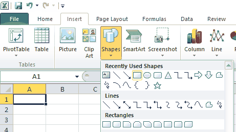 insert shape in excel for mac
