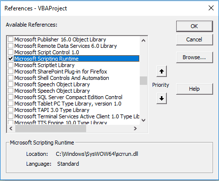 VBA Microsoft Scripting Runtime reference