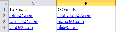Two lists of emails, one for To and one for CC