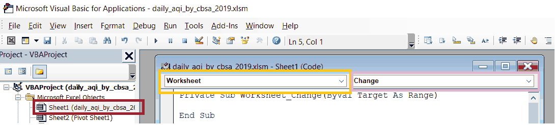 Dedicated Code Module for Worksheet with Highlighting