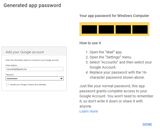 Google App Password for VBA