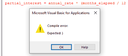 VBE Syntax error highlighting