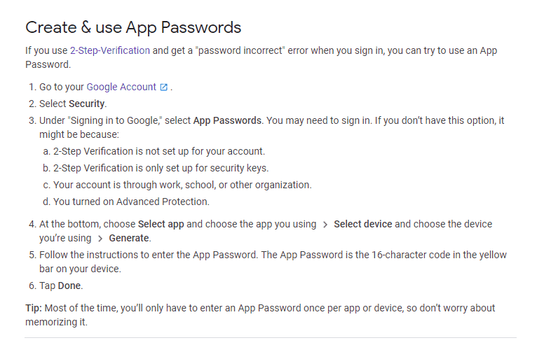 creating app password