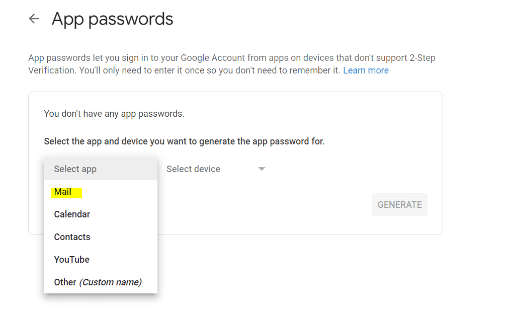 creating app password