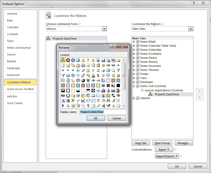 Add Symbol to Outlook Ribbon