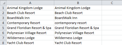 VBA StrComp Demo Original Lists