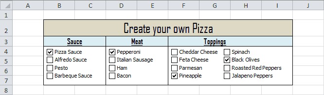 Excel Pizza Order Form