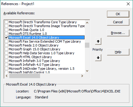 Add Reference to Excel Object Library