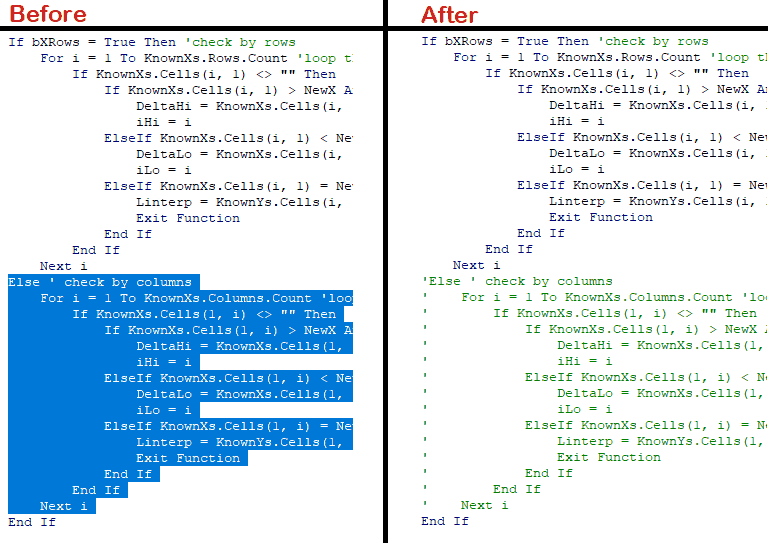 VBA Comment Block Example