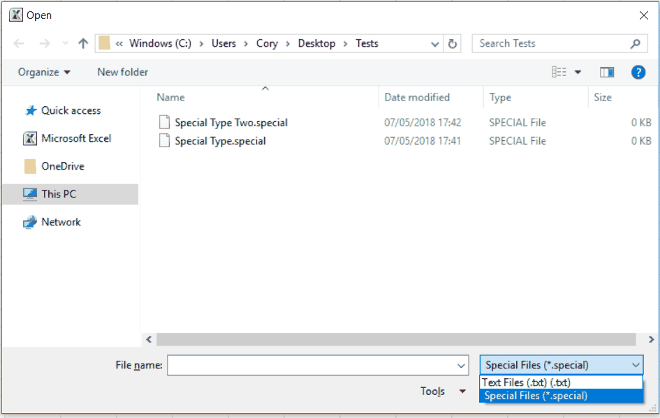 VBA GetOpenFilename Filepicker with Restricted Filetypes