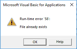 VBA File already exists run-time error 58
