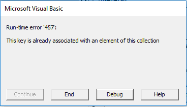 VBA Run-time Error 457