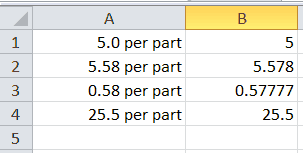 Two Lists of numbers, with the formatted ones in Column A and the raw ones in Column B