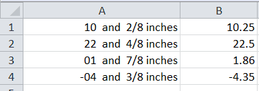 Shows two sets of numbers, one formatted with fractions with a denominator of 8