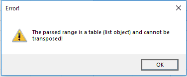 VBA Input data matrix is table error