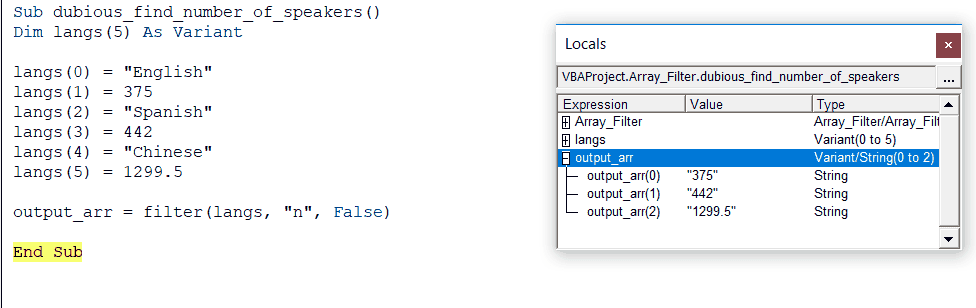 VBA Filter Array to return numbers