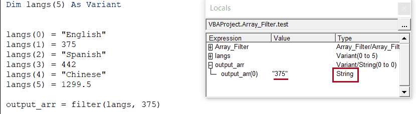 Code and Locals Window Showing the Integer number converted to a String