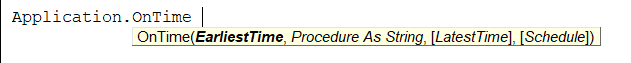 Application.OnTime Arguments