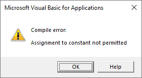 VBA Assignment to constant not permitted