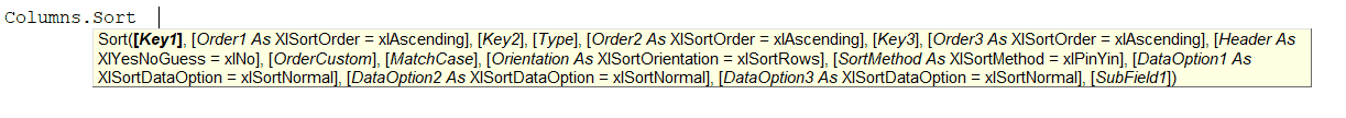 Intellisense for Sort Function