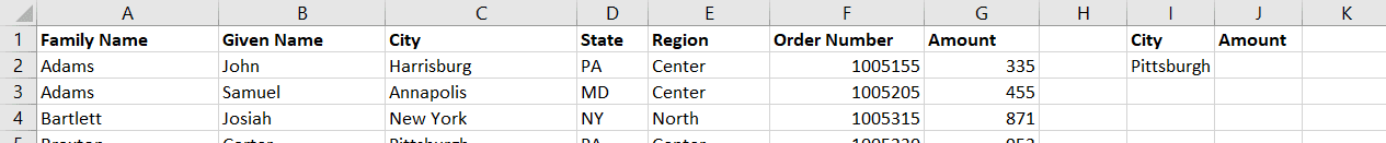 Screenshot of data with just two criteria