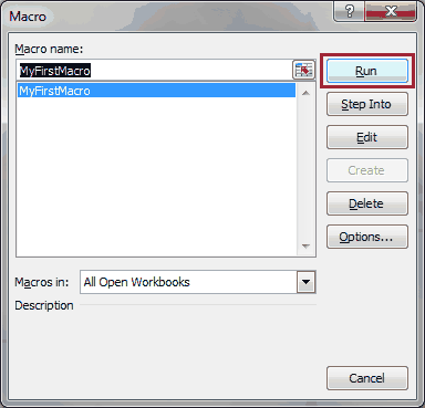 VBA run macro