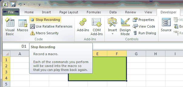 Stop Recording Macro