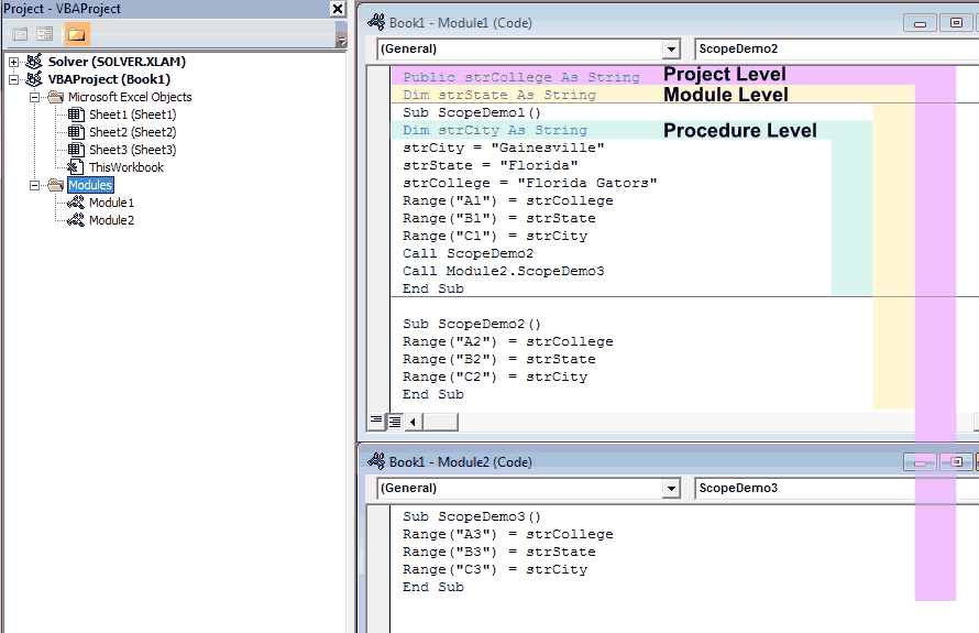 VBA Variable Scope Summary